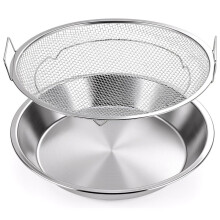 Escorredor de Gordura em Aço Inoxidável com Peneira de Malha e Bandeja de Óleo 9,5 Polegadas, Grelha para Churrasco, Antiaderente, Apto para