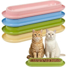 Paquete 4 para Hogares con Varios Gatos, Tazones Comida Largos para Mascotas, Platos Gran Capacidad Antideslizantes y Fáciles Limpiar para