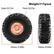Roue Beadlock de 1,0 Pouce et Pneus en Caoutchouc pour 1/18 pour TRX4M 1/24 pour Axial SCX24 AX24 FCX24 RC Crawler Marron