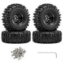 1.0 Inch Beadlock Wheel and Rubber Tires for 1/18  TRX4M 1/24 Axial SCX24 AX24 FCX24 RC Cralwer Black