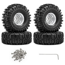 1.0 Inch Beadlock Wheel and Rubber Tires for 1/18  TRX4M 1/24 Axial SCX24 AX24 FCX24 RC Cralwer Silver