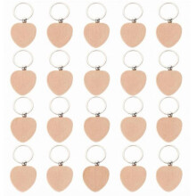 20pcs Unfinished Heart-Shaped Beech Wood Blank Keychain DIY Engraving Wooden Key for Gift Making