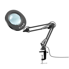 10X Magnifying Lamp with Aluminum Clamp 5 Color Modes 10 Dimmable Levels Folding Swing Arm LED Desk Light