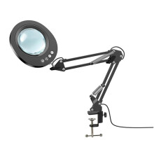 Luminária de Mesa com Lupa 10X e Braço Articulado Dobrável, 5 Modos de Cor, 10 Níveis de Intensidade, LED, para Artesanato e Reparos