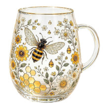 Tasse à thé en verre à motif colibri et fleur, bord doré, verre inspiré par la nature