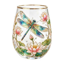 Tasse à thé en verre à motif colibri et fleur, bord doré, verre inspiré par la nature
