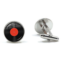 Retro-Manschettenknöpfe aus Vinyl-Schallplatte für Herren, DJ-Design, runde Glaskuppel, Modeschmuck, Geschenk