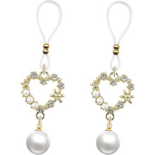 Brustwarzen-Schlaufe ohne Piercing, goldenes Herz, Perlen, Brustwarzen-Schmuck, Körperkette für Frauen (ohne Piercing)