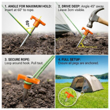 20 Unidades Estacas Tienda Campaña Acero Galvanizado, Estacas Tierra Resistentes 9,8 Pulgadas para Acampar, Mochileros y Playa, Estacas Jardín A