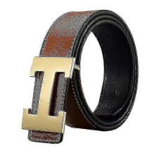 Cinturón de hombre de nuevo estilo: diseño elegante y casual, piel sintética auténtica, hebilla lisa, textura de lichi (25-26