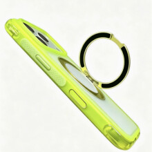 (Verde fluorescente) Funda protectora con airbag bicolor para iPhone 18 Pro Max con soporte giratorio de 360.