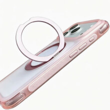 (Rosa) Funda protectora de dos tonos con airbag para iPhone 18 Pro Max con soporte giratorio de 360.