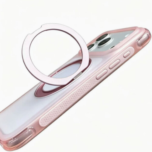 (Ροζ) Δίχρωμη θήκη αερόσακου για iPhone 18 Pro Max με περιστρεφόμενη βάση 360.