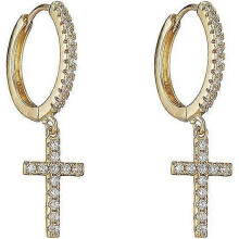 14k Gold/Silver Plated Cross Zircon Earrings Huggie Hoop Earrings Dangle Drop Earrings Jewelry for Women