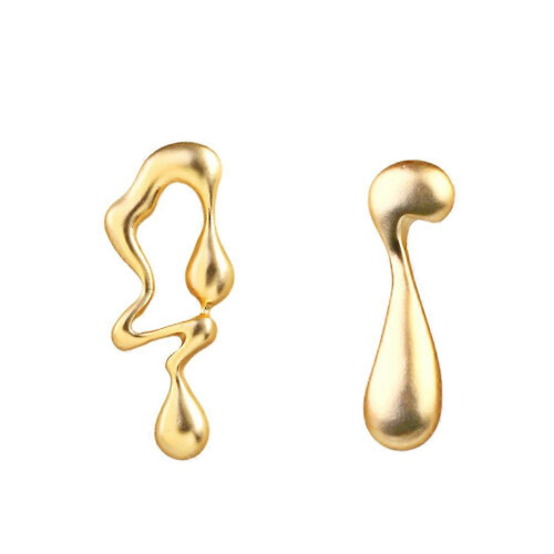 Asymmetrical Ear Studs Creative Earring for Decoration 1Pair Golden Alloy