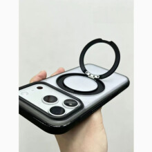 (Black) Two-tone airbag drop protection case for iPhone 18 Pro Max with 360 rotating stand.