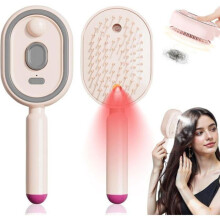 Cordless Electric Steam Brush 3-in-1 Hair Brush with Water Spray, Detangling Comb, Anti-Static and Massage, Portable - Pink