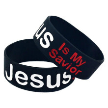 braccialetti in silicone con stampa "Gesù è il mio Salvatore" (neri)