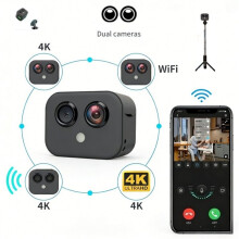 4K WiFi-Kamera Hem Trådlös Säkerhetsövervakning Dubbla Webbkameror Mikro-IP-Kameror Nattseende, Sportmonitor