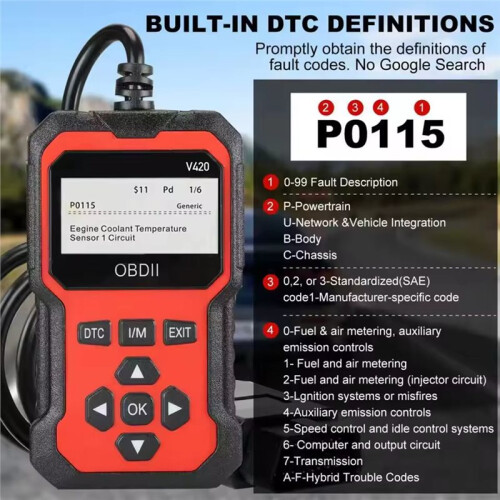 V420 OBD2 Car Diagnostic Scanner Multi-Functional Engine Code Reader and Clearer for Vehicle Issue Identification