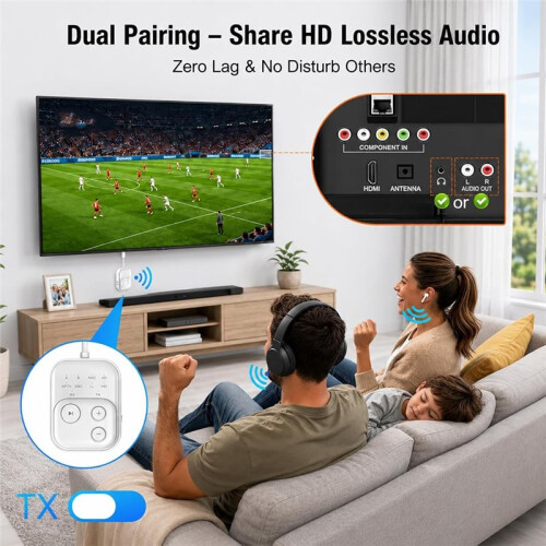 Audio Transmitter Receiver for TV, Dual Link for 2 Headphones, Low Latency 1