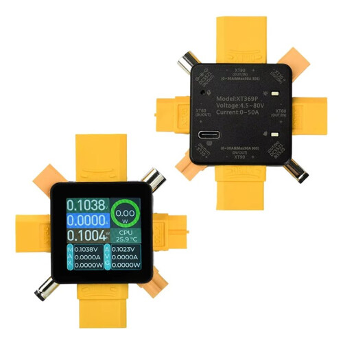 XT369P DC4.5-80V 50A Digital Voltmeter Ammeter Wattmeter XT30 XT90 Plug Current Voltage Capacity for Model Airplane 1