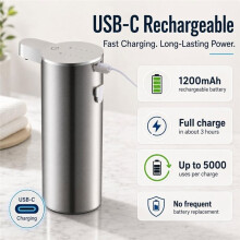 Automatic Foaming Hand Soap Dispenser, Rechargeable Stainless Steel Touchless Soap Dispenser, 4 Foam Levels, 350 ML
