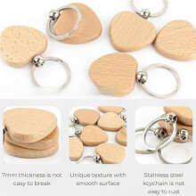 20 Stück Unbehandelte Herzförmige Buchenholz-Rohlinge Schlüsselanhänger DIY Gravur Holzschlüsselring für Bastelgeschenke