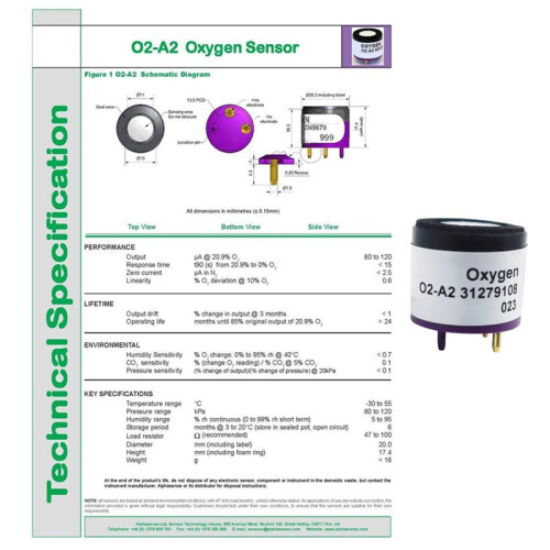 O2-A2 for Alphasense Oxygen Sensor Oxygen Battery Oxygen Sensor Measurement Range (%): 0-30
