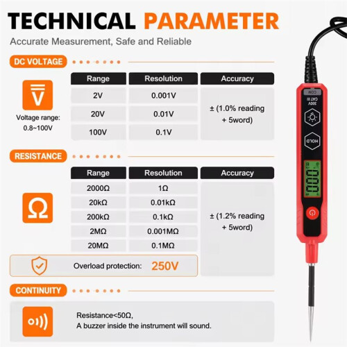 HT1886B Digitale Auto-Spanningstesterpen, 0,8-100V  LCD-Scherm Testlicht Autocircuit Diagnostisch Hulpmiddel 1