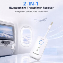 Adattatore 6.0 per Aereo con Microfono e Jack AUX da 3,5 mm, Trasmettitore/Ricevitore per Audio Wireless per Auto, Aereo, Viaggi, TV