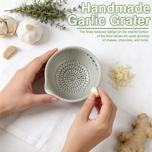 Ceramic Grater Bowl with Herb Stripper,Ginger and Garlic Grater Plate, Multi-Functional Handmade Kitchen Tool for Cheese 1