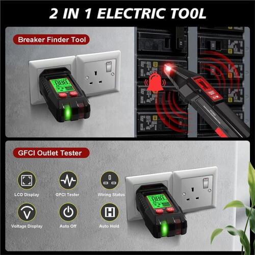 Automatic Circuit Breaker Finder Fuse Socket Tester GFCI Outlet Tester LCD Digital Display Circuit Tracing Tool EU Plug 1