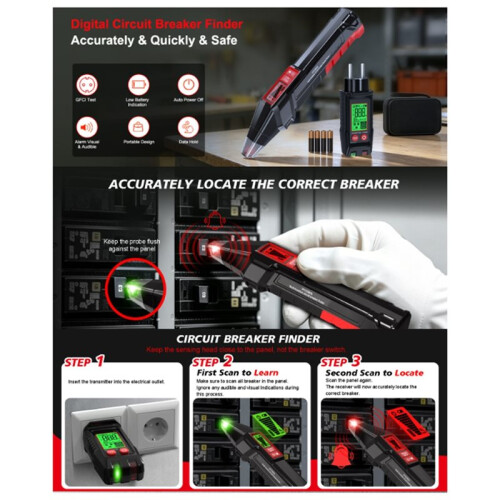 Automatic Circuit Breaker Finder Fuse Socket Tester GFCI Outlet Tester LCD Digital Display Circuit Tracing Tool EU Plug 2