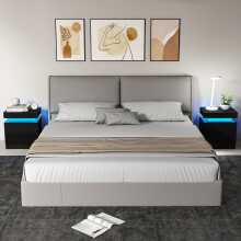 HOMCOM High Gloss Bedside Table with LED Light & 2 Drawers, Set of 2, Black