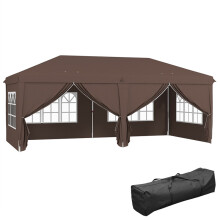 3x6m Pop-Up Gazebo, with Curtain Walls and Windows, Brown