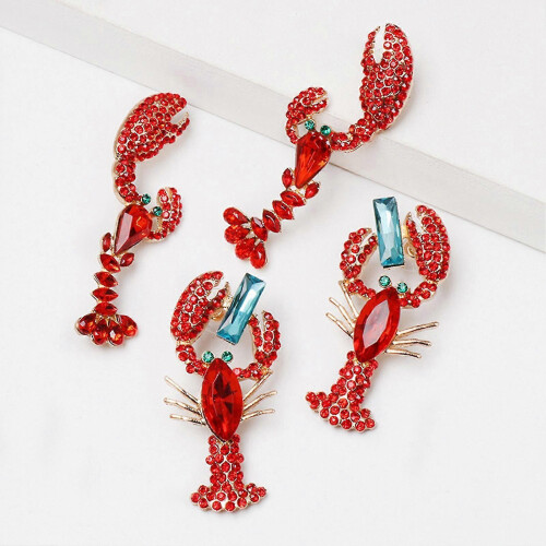 Orecchini pendenti a forma di aragosta con strass per donna - Design creativo e unico 1