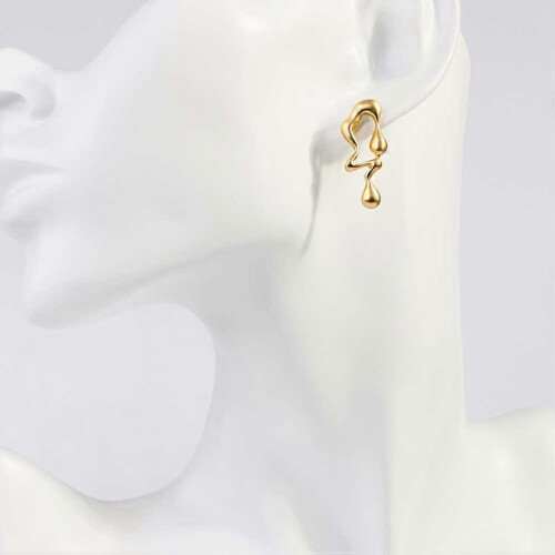Asymmetrical Ear Studs Creative Earring for Decoration 1Pair Golden Alloy 1