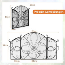Paravent de cheminée pliable à 3 panneaux, maille métallique à motif floral, 151 x 83 cm