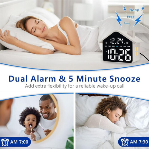 Digital Alarming Clock, Bedroom Clock with Date and Week Indicator, Double Alarm, Dimmer and Ambient Light 1