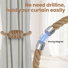 6PCS Magnetic Curtain Tiebacks, Decorative Jute Curtain Holdbacks for Draperies, for Home Bedroom Decor Jute