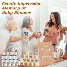 117 Stück Baby Shower Blöcke Zur Dekoration Des Spielsets mit 52 Holzblöcken und 24 Markern