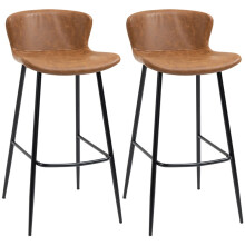 Bar Stools Set of 2, PU Leather Upholstered Bar Chairs, Breakfast Kitchen Counter Chairs with Backs, Steel Legs and Footrests for Dining Room, Brown