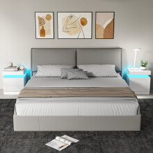 HOMCOM High Gloss Bedside Table with LED Light & 2 Drawers, Set of 2, White