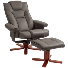 Faux Leather Manual Recliner and Footstool Set - Brown