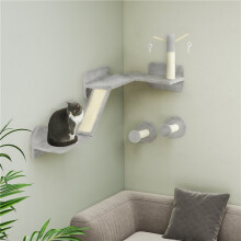 3-Piece Cat Wall Furniture with Scratching Posts, Scratching Pads, Perches, Cat Wands, Toy Balls, Light Grey