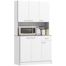 180cm Tall Kitchen Cupboard, Freestanding Kitchen Storage Cabinet with 6 Doors, Drawer, Adjustable Shelves and Open Countertop for Dining Room, White