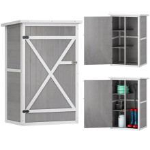 Wooden Small Shed, Garden Storage Shed with Shelves and Bolt Latch, 75L x 56W x115H cm, Grey