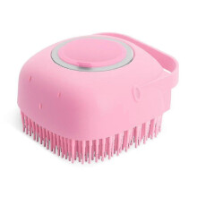 (PINK) Massagebürste für das Haustierbad mit Shampoo-Spender – für Katzen und Hunde
