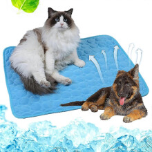 (Blue, XL) Washable Ice Silk Cool Blanket Dog Cooling Mat Sleeping Cooling Pad for Kennel Sofa Bed